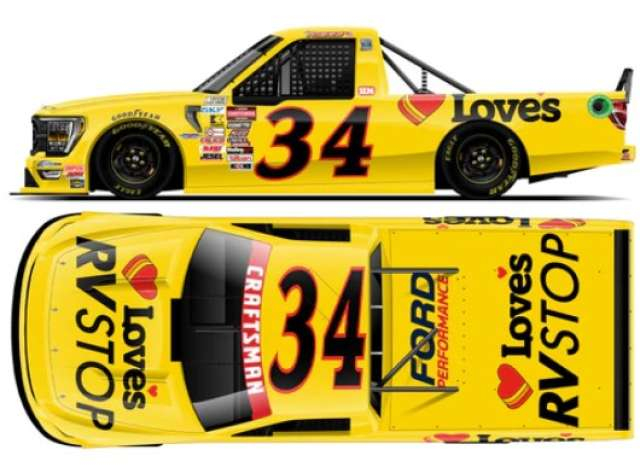 Ford F-150 #34 Layne Riggs *Loveâ€™s RV Stop*, yellow/red/black 2025