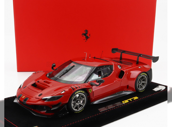 FERRARI 296 Gt3 Evo 3.9l Turbo V8 №0 (2022) - Con Vetrina - With Showcase, Rosso Magma - Red Met