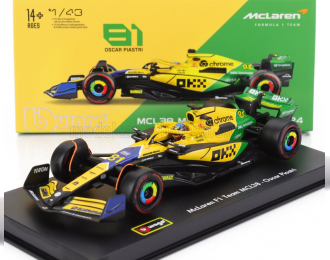 McLAREN F1 Mcl38 Team Mclaren №81 2nd Monaco Gp (senna 30th Anniversary) (2024) Oscar Piastri - With Pilot And Showcase, Yellow Green Black