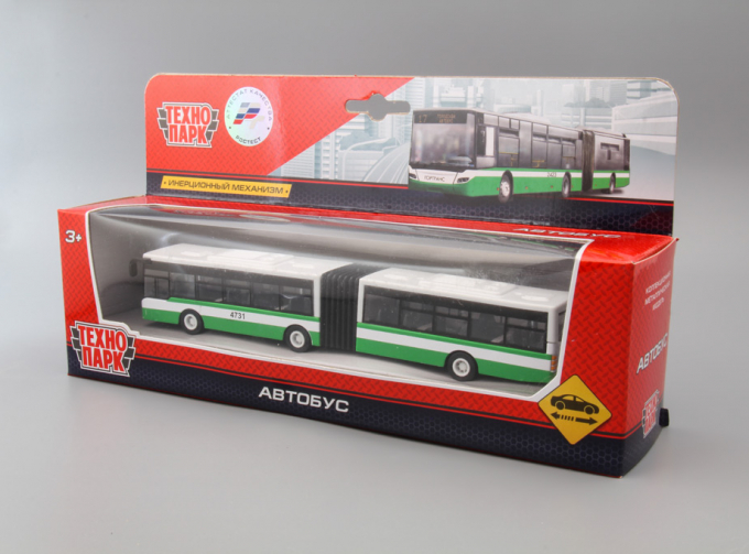 Автобус с гармошкой бело-зеленый, 18см