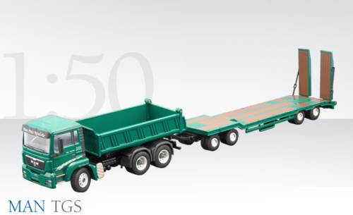 MAN TGS 3-achs mit Kippmulde und Goldhofer Anhängertieflader TU4 (4-achs), 1:50