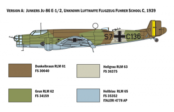 Сборная модель Немецкий высотный бомбардировщик Junkers Ju 86E1 / E2