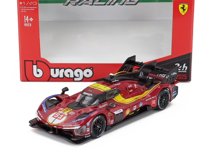 FERRARI 499p 3.0l Turbo V6 Team Ferrari Af Corse №51 3rd 24h Le Mans (2025) Alessandro Pier Guidi - James Calado - Antonio Giovinazzi, Red Yellow Black