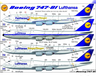 Декаль для авиалайнера 747-8i Old Lufthansa with Retro с тех. надписями и маской