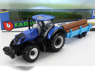 NEW HOLLAND T7.315 Tractor With Logs Of Wood Trailer 2018, Blue