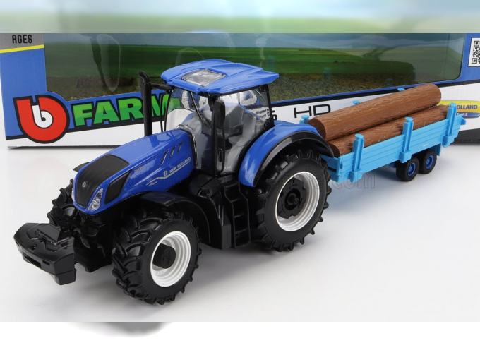 NEW HOLLAND T7.315 Tractor With Logs Of Wood Trailer 2018, Blue