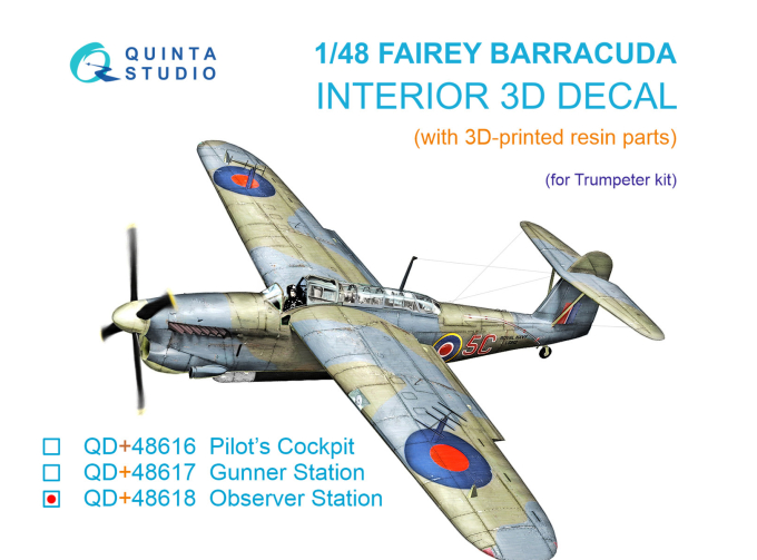 3D Декаль интерьера кабины Наблюдателя Fairey Barracuda (Trumpeter) (с 3D-печатными деталями)