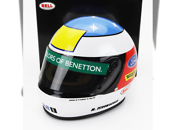 BELL HELMET F1 Casco Helmet Benetton B192 Ford (first F1 Win) Winner Belgium Spa Gp (1992) Michael Schumacher, White Red Blue