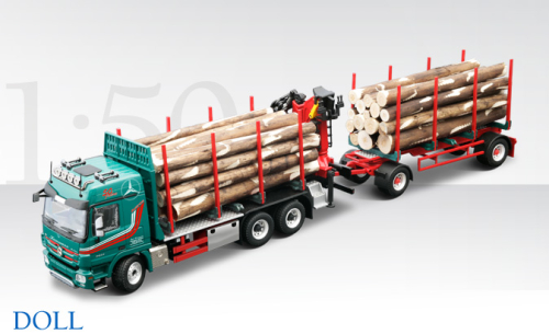 MERCEDES-BENZ Actros Kurzholzaufbau mit Hänger Doll, 1:50