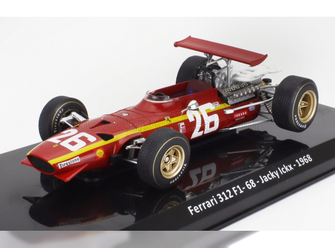 FERRARI F1 312 F1-68 №26 Season (1968) Jacky Ickx - Con Vetrina - With Showcase, Red White