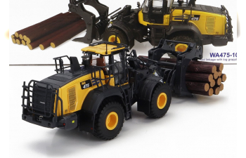 KOMATSU Wa475-10 Ruspa Gommata - Scraper Tractor With Wood Grapple, Yellow Black