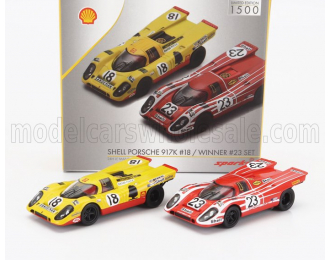 PORSCHE Set 2x 917k 4.9l Team Salzburg N 23 Winner 24h Le Mans (1970) H.Herrmann - R.attwood + 917k 4.9l Team David Piper Auto Racer N 18 24h Le Mans (1970) D.Piper - G.v.lennep, Red White Yellow