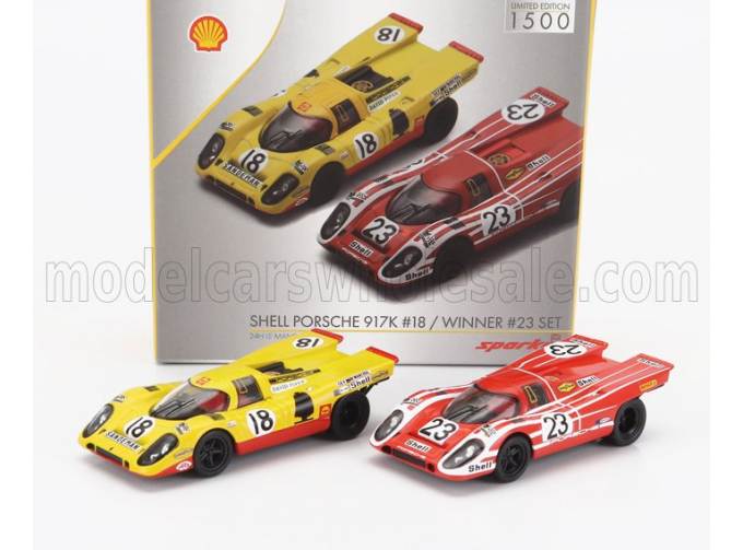 PORSCHE Set 2x 917k 4.9l Team Salzburg N 23 Winner 24h Le Mans (1970) H.Herrmann - R.attwood + 917k 4.9l Team David Piper Auto Racer N 18 24h Le Mans (1970) D.Piper - G.v.lennep, Red White Yellow