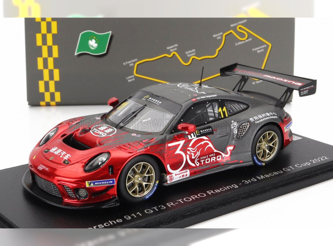 PORSCHE 911 Gt3 R Team Toro Racing №11 3rd Gt Cup Macau (2022) A.Imperatori, Red Black