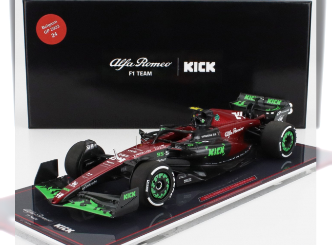 ALFA ROMEO F1 C43 Team Stake №24 Belgium Gp (2023) Zhou Guanyu - Con Vetrina - With Showcase, Black Red