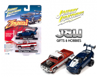 CHEVROLET Camaro (2011), Blue Metallic, CHEVROLET Cheyenne (1973), Flame Red with White Stripe