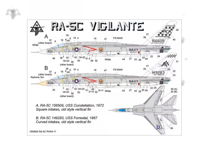 Декаль RA-5C Vigilante (RVAH-11), с тех. надписями