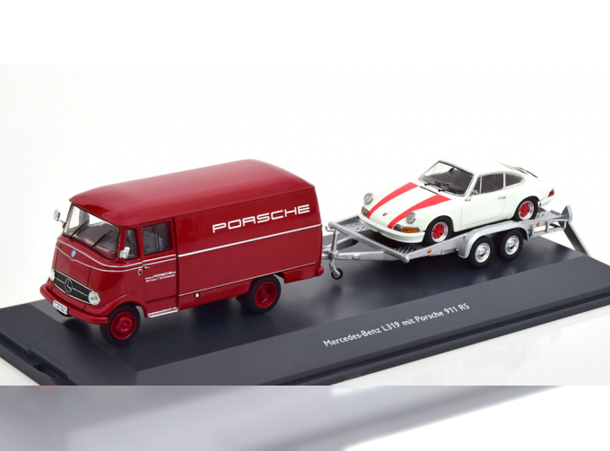 MERCEDES-BENZ L319 Set with Trailer and Porsche 911 RS, red white