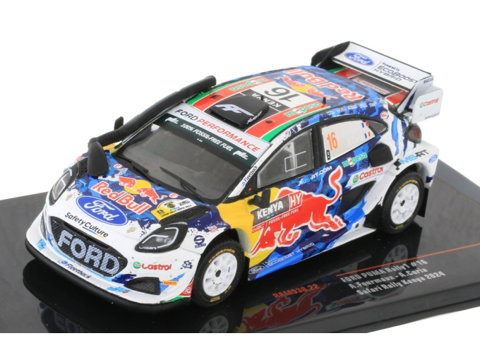 FORD Puma Rally1 Red Bull Team Ford World Rally M-sport №16 3rd Rally Safari Kenya (2024) Adrien Fourmaux - Alexandre Coria, White Blue Red