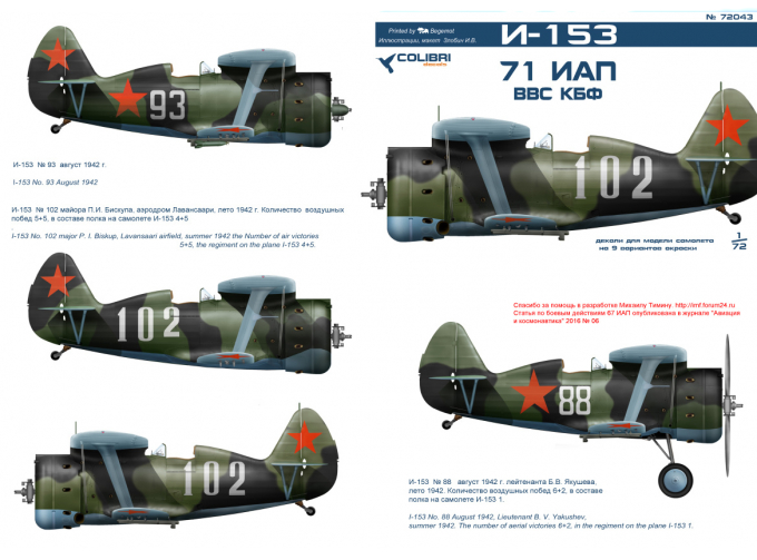 Декаль для И-153 71 ГвИАП