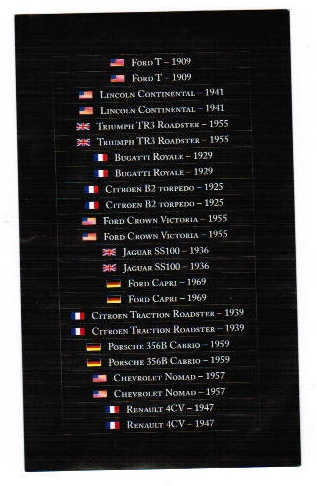 Наклейки для моделей Legendarne Samochody №1-11