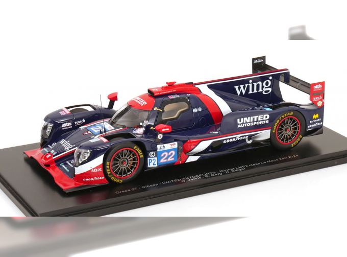 ORECA 07 Gibson Gk428 4.2l V8 Team United Autosports №22 Winner Lmp2 Class 24h Le Mans (2024) Bijoy Garg - Oliver Jarvis - Nolan Siegel, Blue Red White