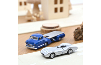 MERCEDES-BENZ racing car transporter truck renntransporter (1955) + MERCEDES-BENZ W196 spider (1955)