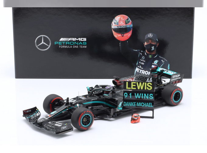 MERCEDES GP F1 W11 Eq Performance Team Amg Petronas Motorsport №44 World Champion Winner Eifel Gp (91st Win) Lewis Hamilton (2020) - With Michael Schumacher Helmet And Pit Board, Black Green