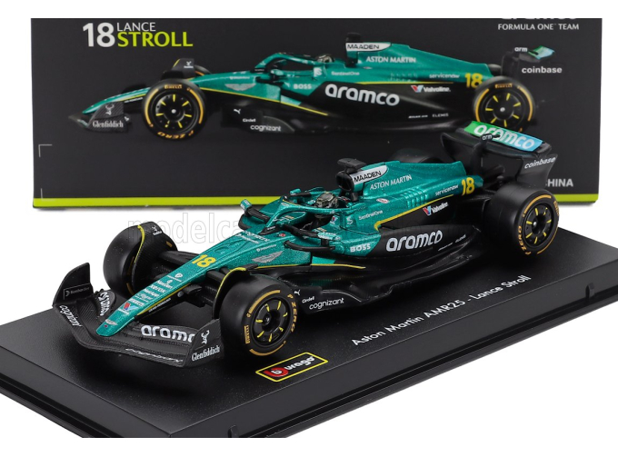 ASTON MARTIN F1 Amr25 Team Aramco Cognizant N 18 Season 2025 Lance Stroll - With Pilot And Showcase, Green Black