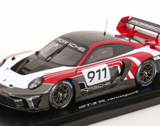 PORSCHE 911 992 Gt3 R №911 Racing Flacht Design Coupe (2021) With Showcase, White Blue Red