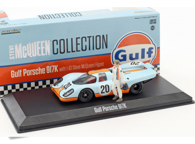 PORSCHE 917K #20 "Gulf Oil" с фигуркой Steve McQueen 1970