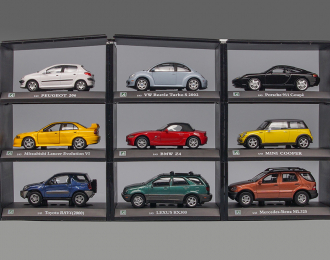 Набор из 9 моделей PEUGEOT, VOLKSWAGEN, PORSCHE, MITSUBISHI, BMW, MINI, TOYOTA, LEXUS, MERCEDES-BENZ