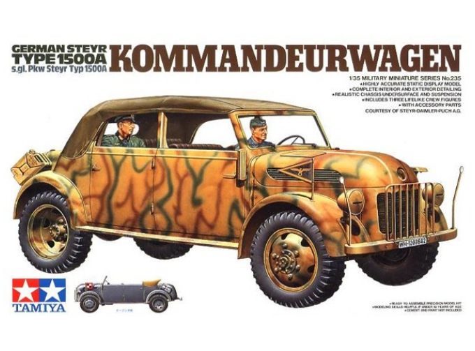 Сборная модель Штабная машина Steyr Type 1500A Kommanderwagen с 3 фигурами