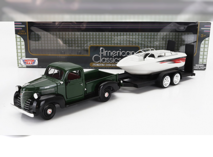 FORD Pick-up With Trailer + Boat (1937), Green Met White