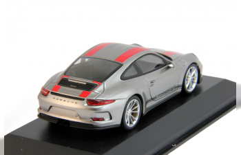 PORSCHE 911 R (2016), silver with red stripes and with black writing