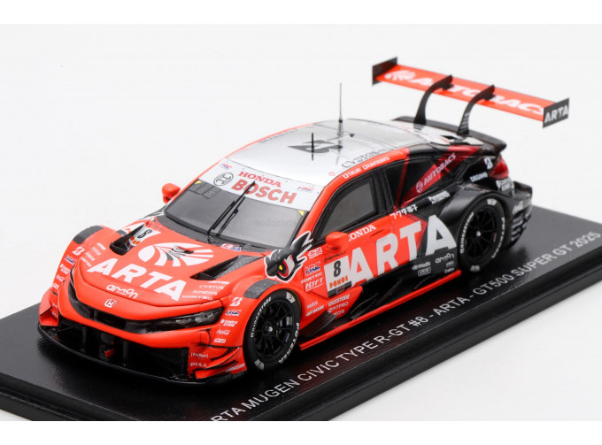 HONDA Civic Type R-gt Team Arta Mugen №8 Gt500 Class Super Gt Tomoki Nojiri - Nobuharu Matsushita (2025), Orange Black