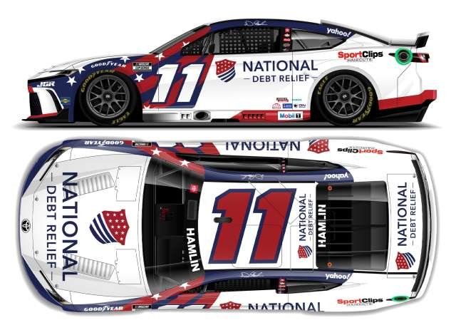 Toyota Camry XSE #11 Denny Hamlin *National Debt Relief*, blue/white/red 2025