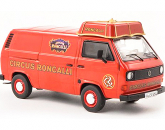 VOLKSWAGEN T3a, Circus Roncalli Box Wagon With Umbrellas Roof, red