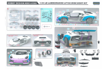 Конверсионный набор LB LP700 Wide Body Detail-up Sets для моделей Aoshima （Resin+PE+Metal parts+Decals）