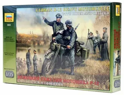Сборная модель Немецкий тяжелый мотоцикл Р-12 с водителем и офицером