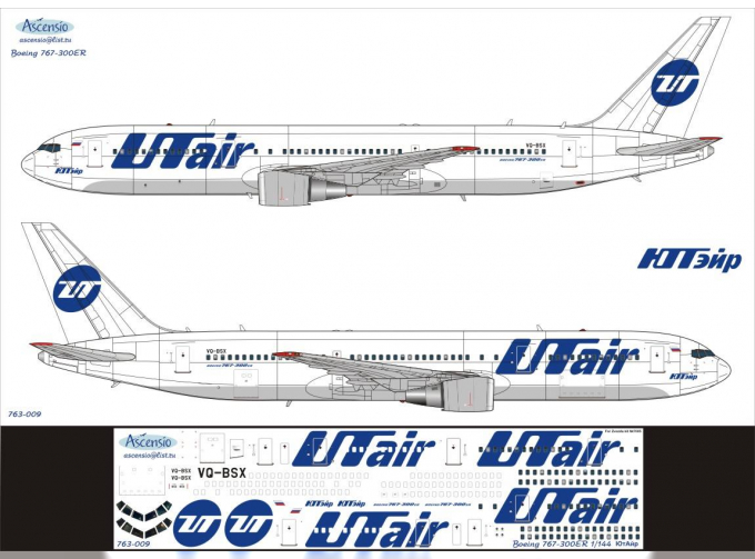 Декаль на самолет боенг 767-300 (ЮтАйр)