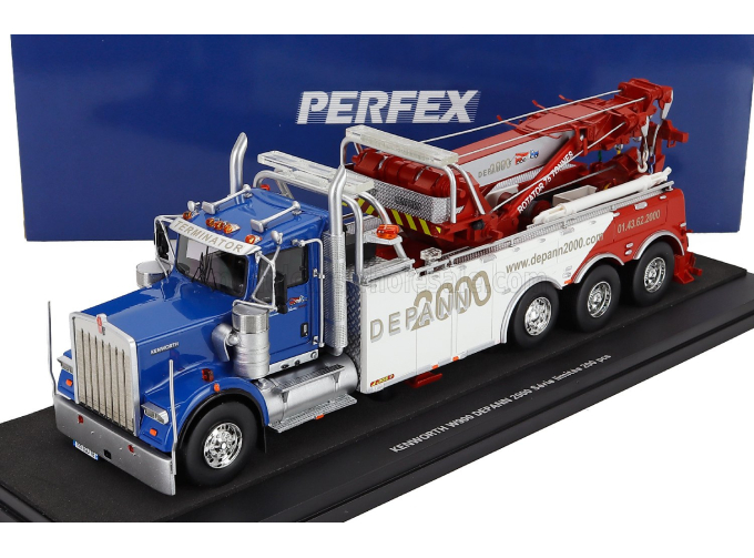 KENWORTH W900 Depann 2000 Tractor Truck 4-assi (1990) - Carro Attrezzi - Wrecker Road Service, Blue White Red