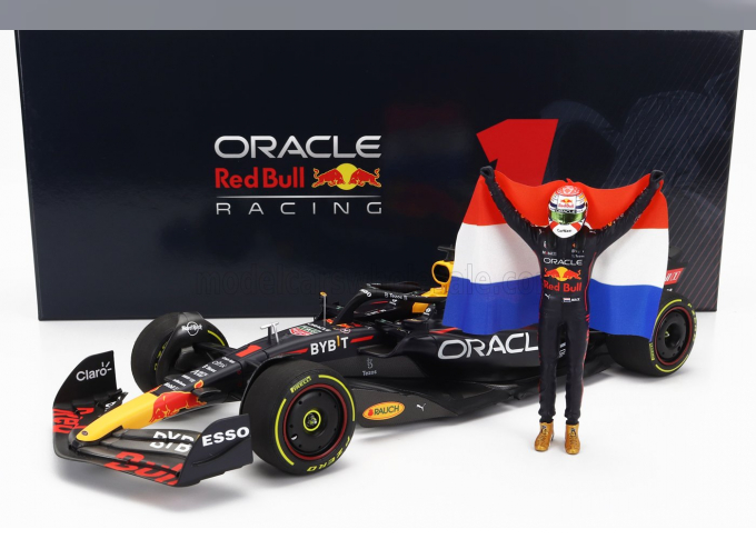 RED BULL F1 Rb18 Team Oracle Red Bull Racing N1 World Champion Winner Zandvoort Dutch Gp (2022) With Flag And Figure Max Verstappen, Matt Blue Yellow Red