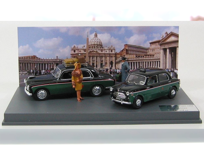 ALFA ROMEO Set Taxi Piazza San Pietro Roma (1959) - 1900 Taxi - Fiat 1100 Tv With 3 Figures, Black Green