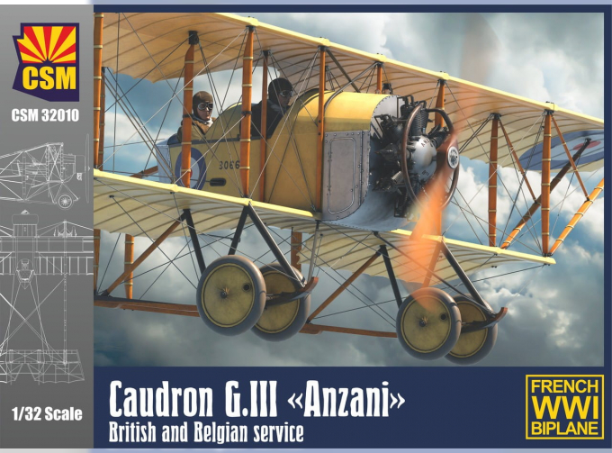 Сборная модель Самолет Caudron G.III Anzani, британская и бельгийская служба