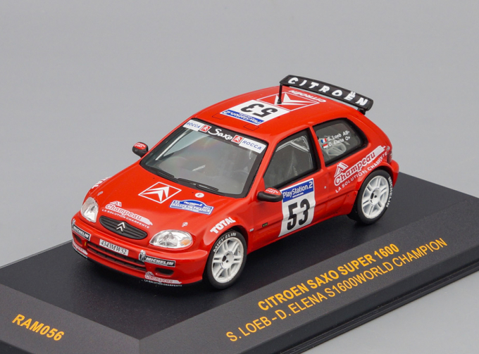 CITROEN Saxo Super1600 #53 Loeb - Elena Rally Corsica Чемпион мира S1600 2001, red