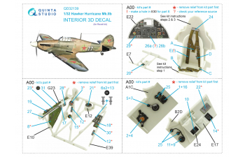 3D Декаль интерьера кабины Hawker Hurricane Mk.IIb (Revell)