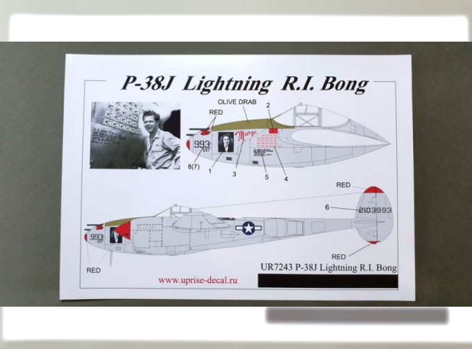 Декаль для P-38J Lightning Richard Ira Bong