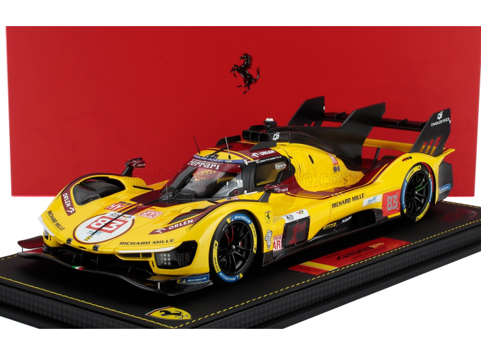 FERRARI 499p 3.0l Turbo V6 Team Af Corse N 83 Winner 24h Le Mans (2025) Robert Kubica - Phil Hanson - Yifei Ye - Con Vetrina - With Showcase, Yellow Red Black