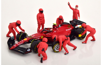 FIGURES F1 Set 2 2022 - Diorama Pit-stop Set 7 X Meccanici - Mechanics - With Decals, Red